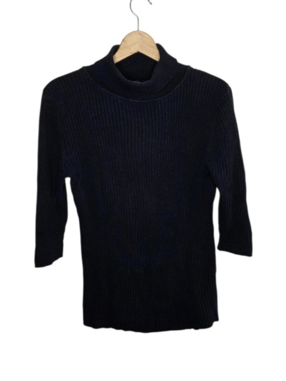 Y2K Wet Seal Faded Black Ribbed 3/4 Sleeve Turtleneck Cotton Sweater Size XL